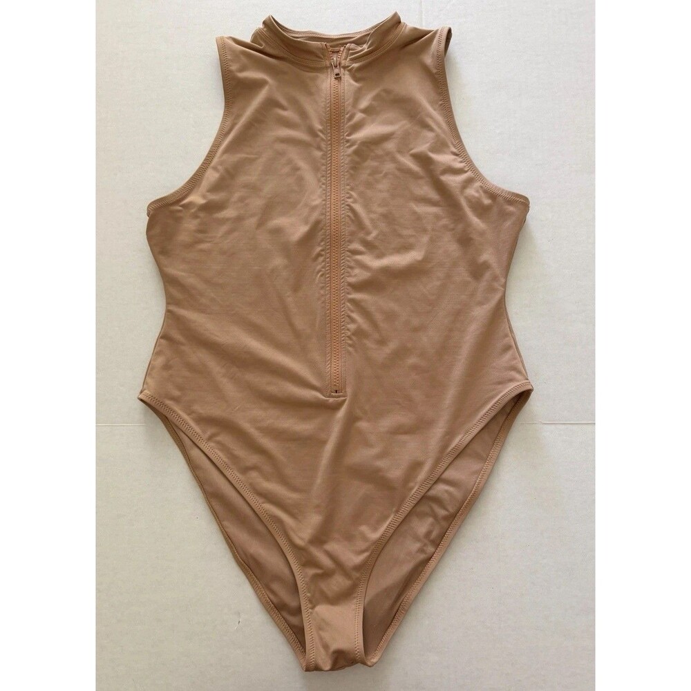 Skims Women’s 2X Signature Swim Bathing Suit Zip Front Sleeveless 1-Piece Ochre